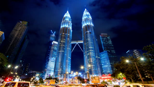 Kuala Lumpur Night Cityscape Of Malaysia 4K Hyper Time Lapse (dolly shot)