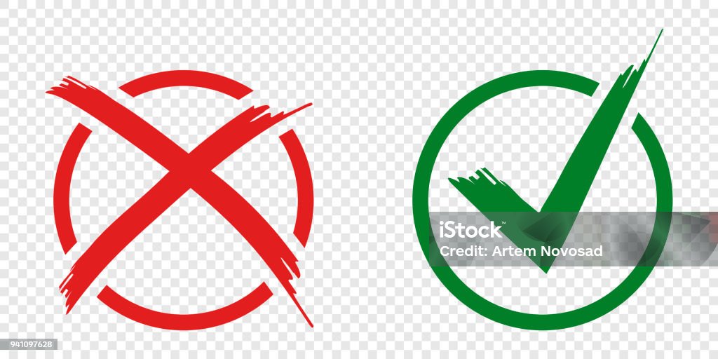 Acceptance and rejection symbol vector buttons for vote, election choice. Circle brush stroke borders. Symbolic OK and X icon isolated on white.Tick and cross signs, checkmarks design. Acceptance and rejection symbol vector buttons for vote, election choice. Circle brush stroke borders. Symbolic OK and X icon isolated on white.Tick and cross signs, checkmarks design Election stock vector