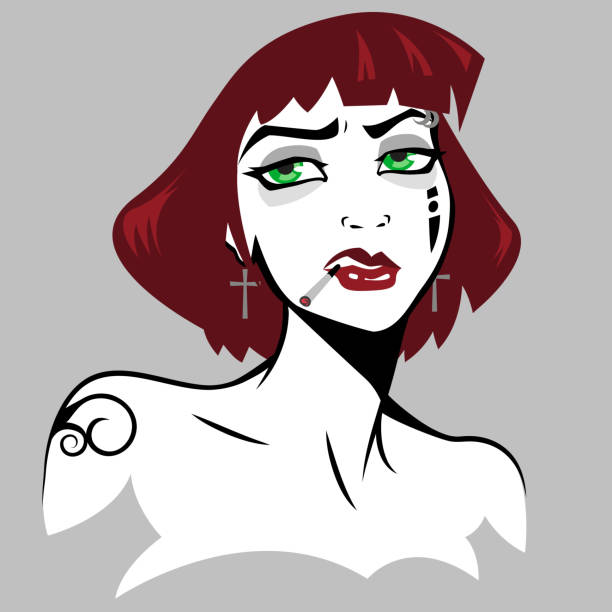 ilustrações, clipart, desenhos animados e ícones de dos desenhos animados caráter, garota gótica - tattoo punk women pierced