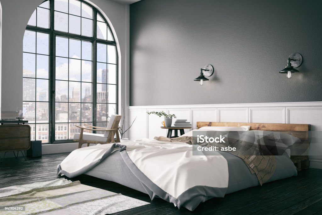 Camera da letto loft - Foto stock royalty-free di Camera da letto