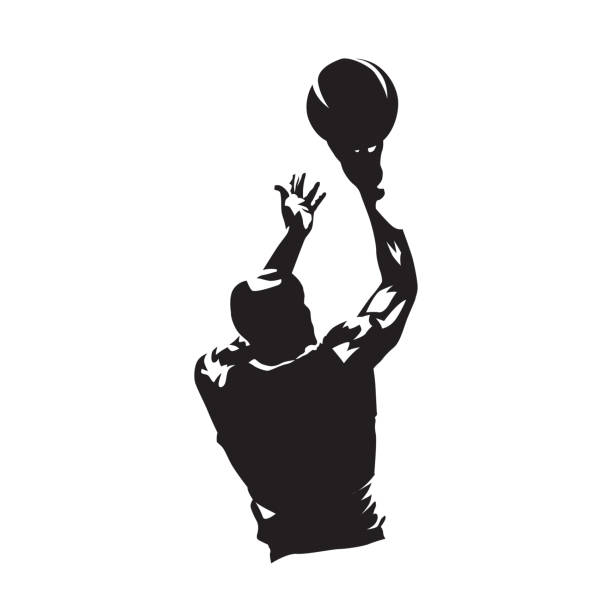 ilustrações de stock, clip art, desenhos animados e ícones de basketball player shooting ball, isolated vector silhouette - atirar à baliza ilustrações