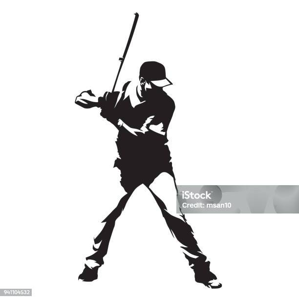 Baseball Player Standing With Bat In His Hands Abstract Vector Silhouette Stock Illustration - Download Image Now