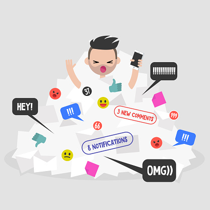 Drawing Getting Notification Notifications Flow Millennial Character Calling For Help In A Pile Of ...