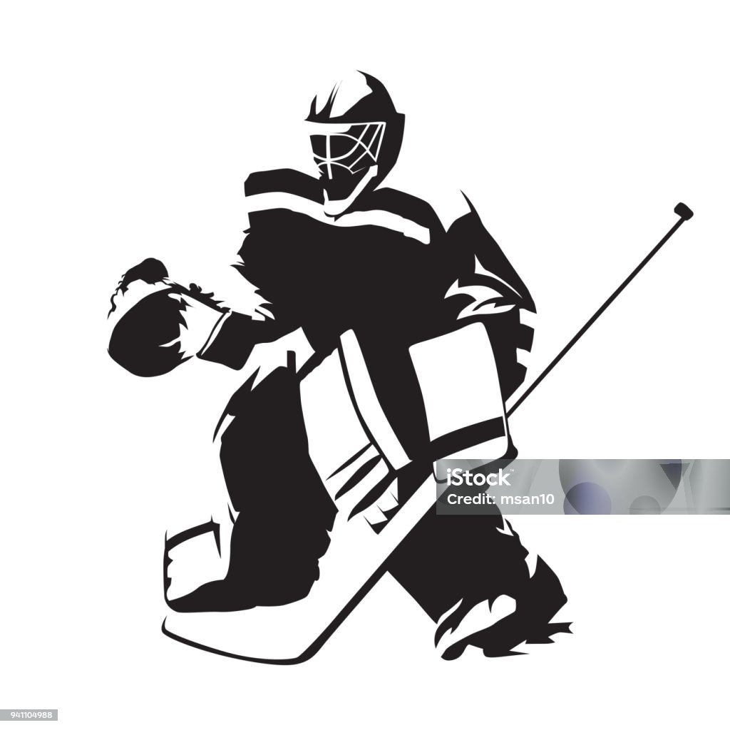 Ice hockey goalie, abstract vector silhouette In Silhouette stock vector