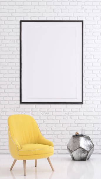 istock Hipster interior scene with pastel colored armchair and picture frame template 941107756