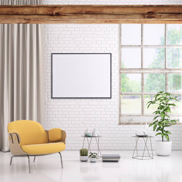istock Modern interior with pastel colored armchair and picture frame template 941107862