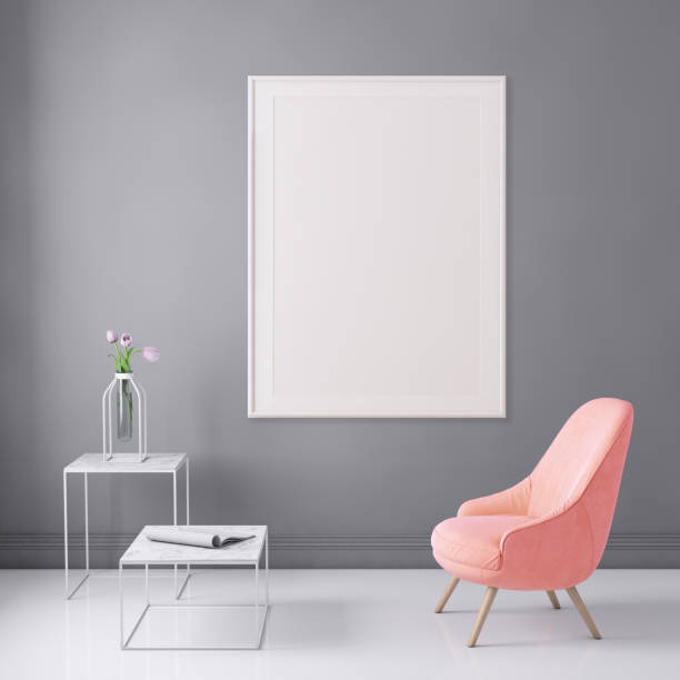 istock Interior scene with pastel colored armchair and picture frame template 941107890