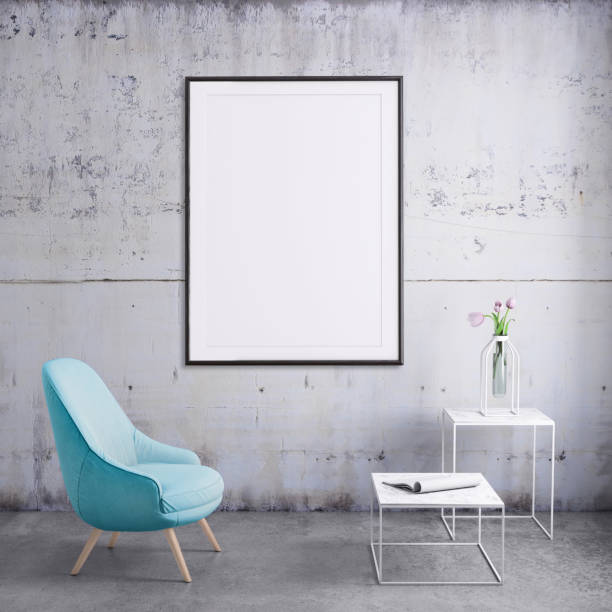 istock Interior scene with pastel colored armchair and picture frame template 941107898