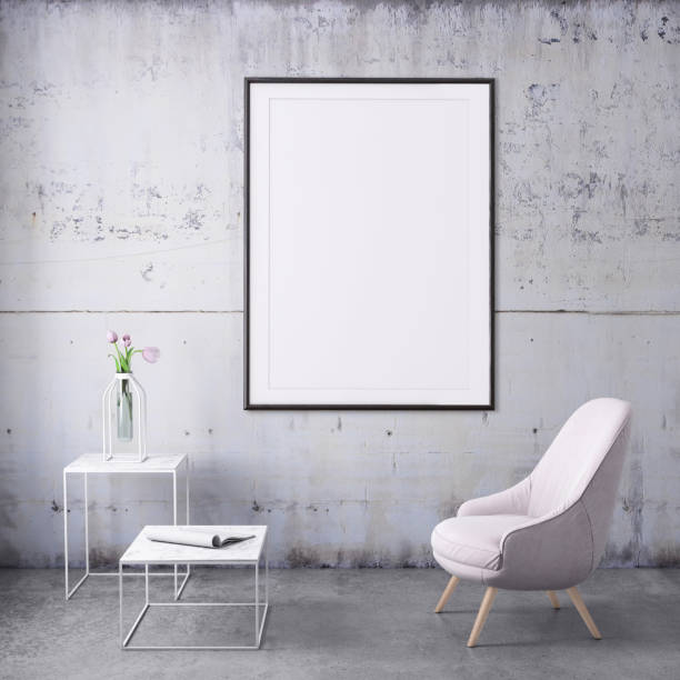 istock Interior scene with pastel colored armchair and picture frame template 941107900