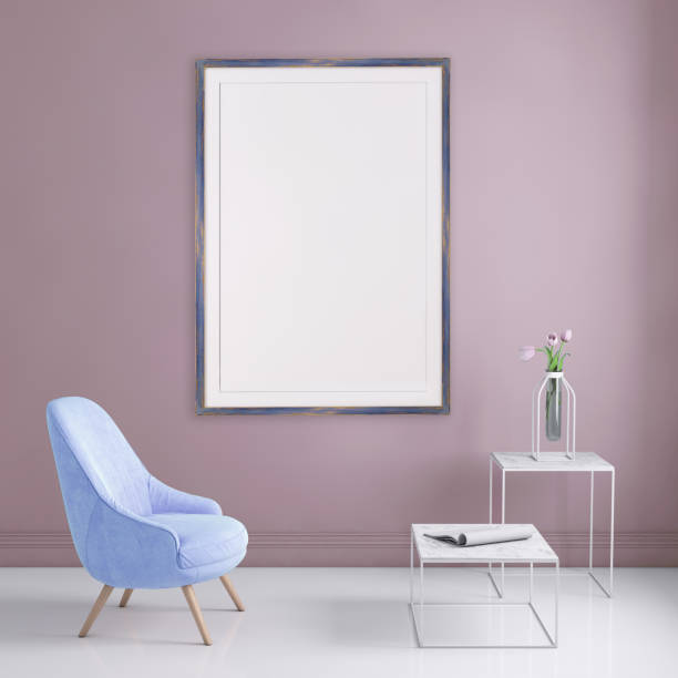istock Interior scene with pastel colored armchair and picture frame template 941107906
