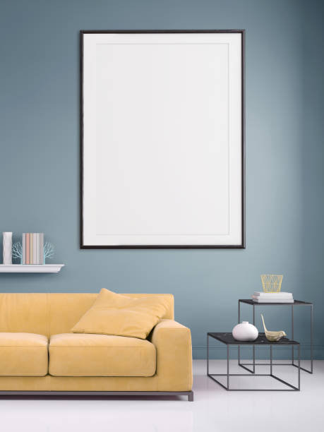 istock Modern interior apartment with pastel colored sofa and picture frame template 941107908