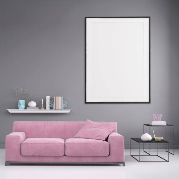istock Modern interior apartment with pastel colored sofa and picture frame template 941107926