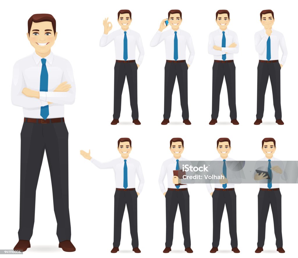 Businessman vector illustration set Businessman in different poses vector collection illustration Men stock vector