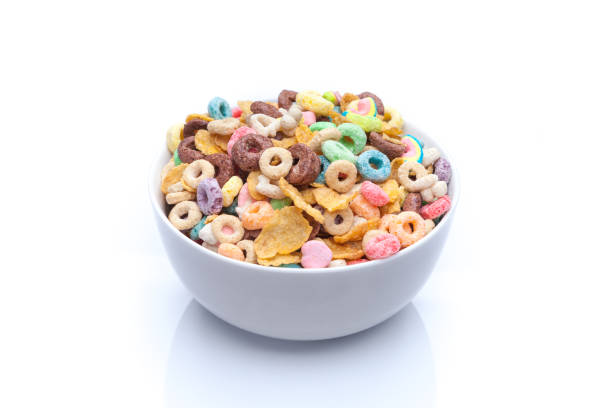istock Isolated bowl of mixed cereals and marshmallows on white background 941115376