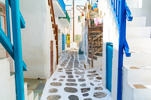 beautiful alley on greek island Mykonos