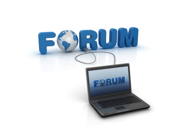 istock Forum 3D Word with Globe World and Laptop - 3D Rendering 941140794