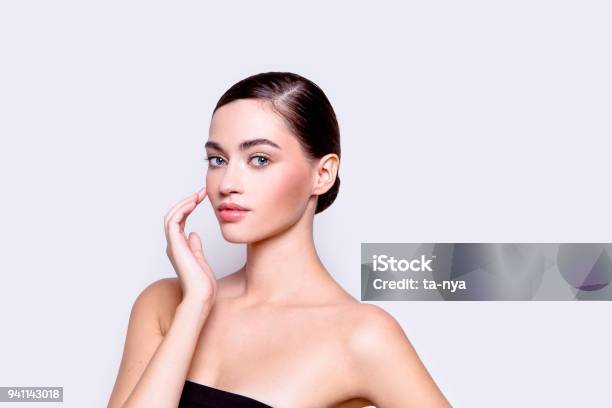 Closeup Portrait Beautiful Young Woman Beauty Cosmetics Healthcare Concept Stock Photo - Download Image Now
