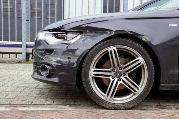 Front of a Audi a6 with damage. stock photo