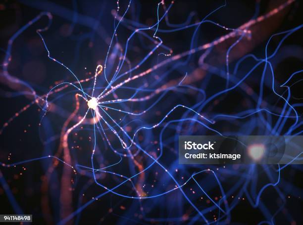 Neurons Electrical Pulses Stock Photo - Download Image Now - Nerve Cell, Synapse, Electricity