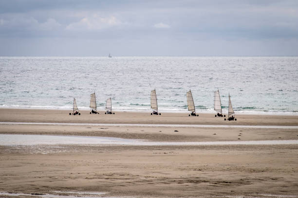 Sandyachting (land sailing) at St Ouen’s Bay, Jersey, Channel Islands