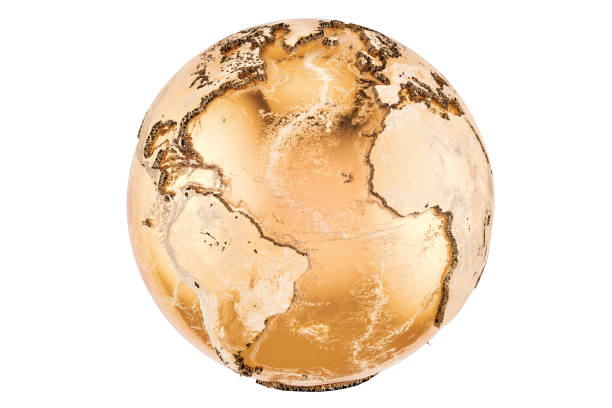 Golden Earth Globe, 3D rendering isolated on white background