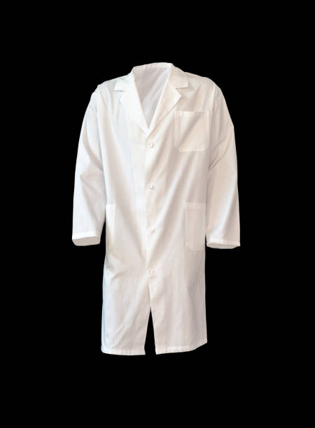 Lot doctors clothes medical white coat isolated on black background, cut out from mannequin or modeling doll laboratory coat stock pictures, royalty-free photos & images