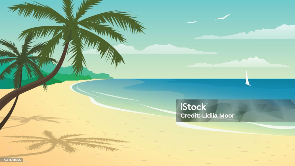 Ilustração vetorial com praia - Vetor de Praia royalty-free