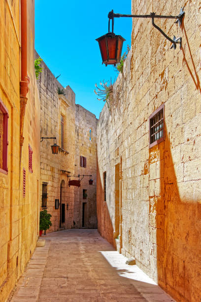 istock Narrow silent street with lantern at Mdina 941170968
