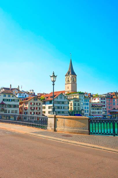 istock Limmat quay with St Peter clock tower Zurich 941172036