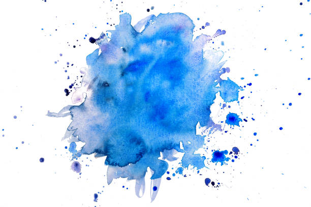 niebieskie akwarele na białym - tempera painting splattered paint painting zdjęcia i obrazy z banku zdjęć