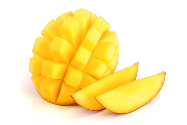 istock Mango fruit half with slices isolated on white background close-up 941181448