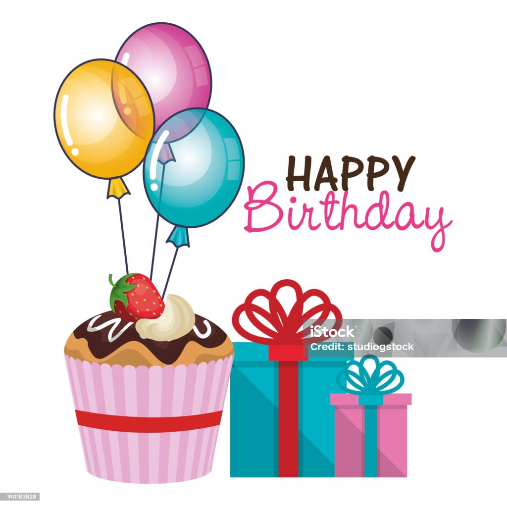 alles Gute zum Geburtstag Party Einladung mit süßen cupcake - Lizenzfrei Computergrafiken Vektorgrafik alles Gute zum Geburtstag Party Einladung mit süßen cupcake - Lizenzfrei Computergrafiken Vektorgrafik