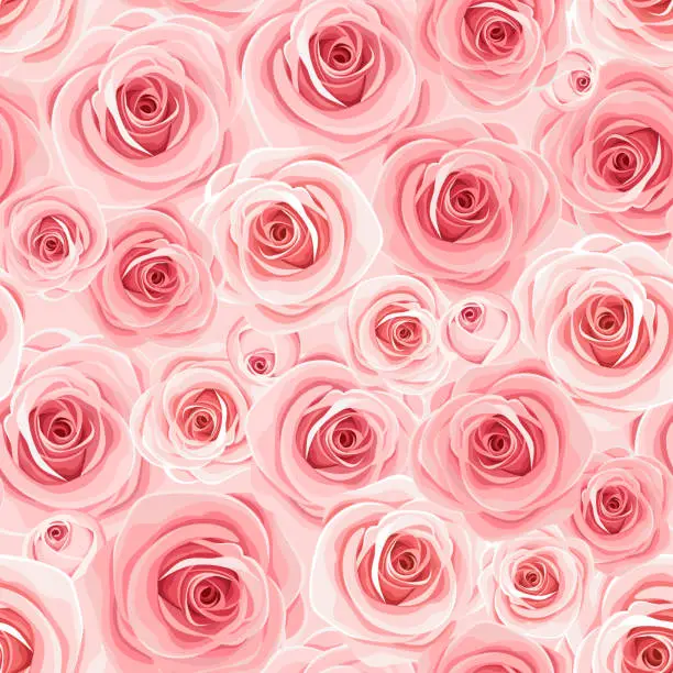 Vector illustration of Seamless background with pink roses. Vector illustration.