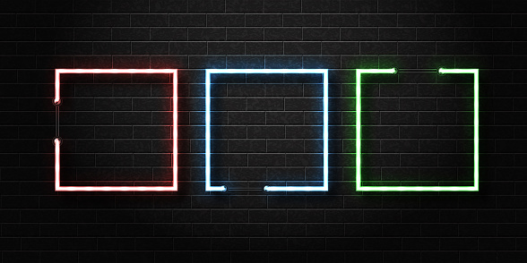 Vector set of realistic isolated neon sign of square frames for decoration and covering on the wall background.