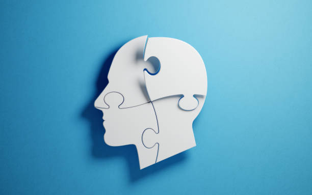 istock Puzzle Concept - White Jigsaw Puzzle Pieces Forming A Human Head Shape On Blue Background 941190144