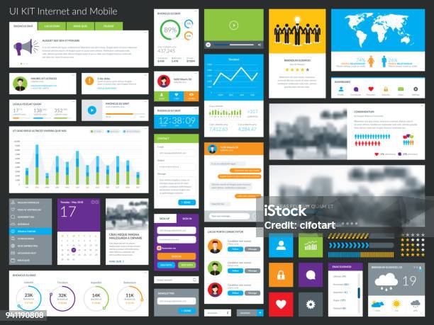 Clean Modern Graphical User Interface Set Stock Illustration - Download Image Now - Mobile App, Internet, Mobile Phone