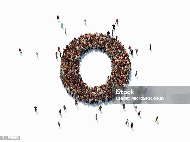 Human Crowd Forming Number Zero Stock Photo - Download Image Now - Zero, People, Number