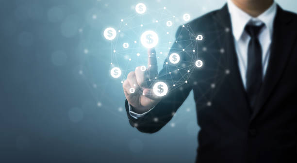 istock Businessman pointion dollar currency icon, Concept online transaction application for ecommerce and internet investment 941205680