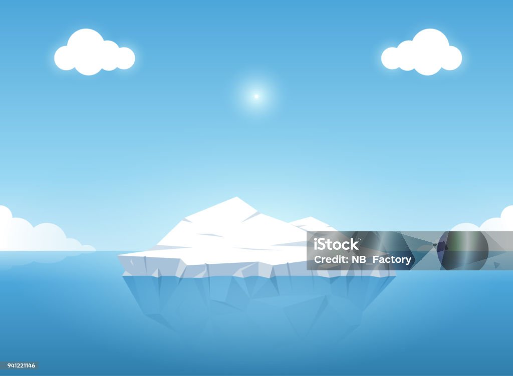 Iceberg en bleu de l’océan sur l’heure d’été. Iceberg avec dessus et vue sous-marine dans l’océan. Illustration vectorielle - clipart vectoriel de Arctique libre de droits