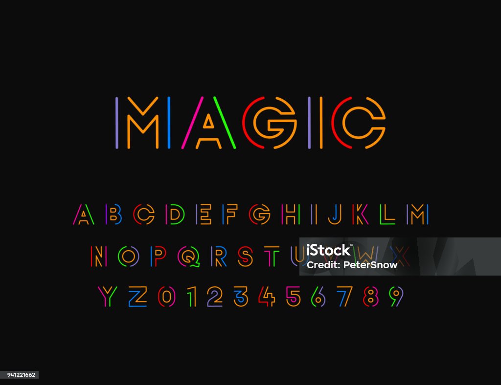 Colorful Stylized vector font with thin line. Typographic design vector eps10 Typescript stock vector