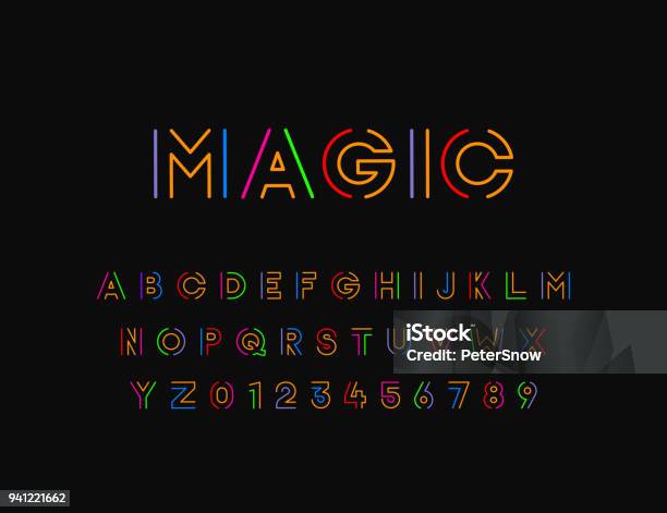 Colorful Stylized Vector Font With Thin Line Typographic Design Stock Illustration - Download Image Now