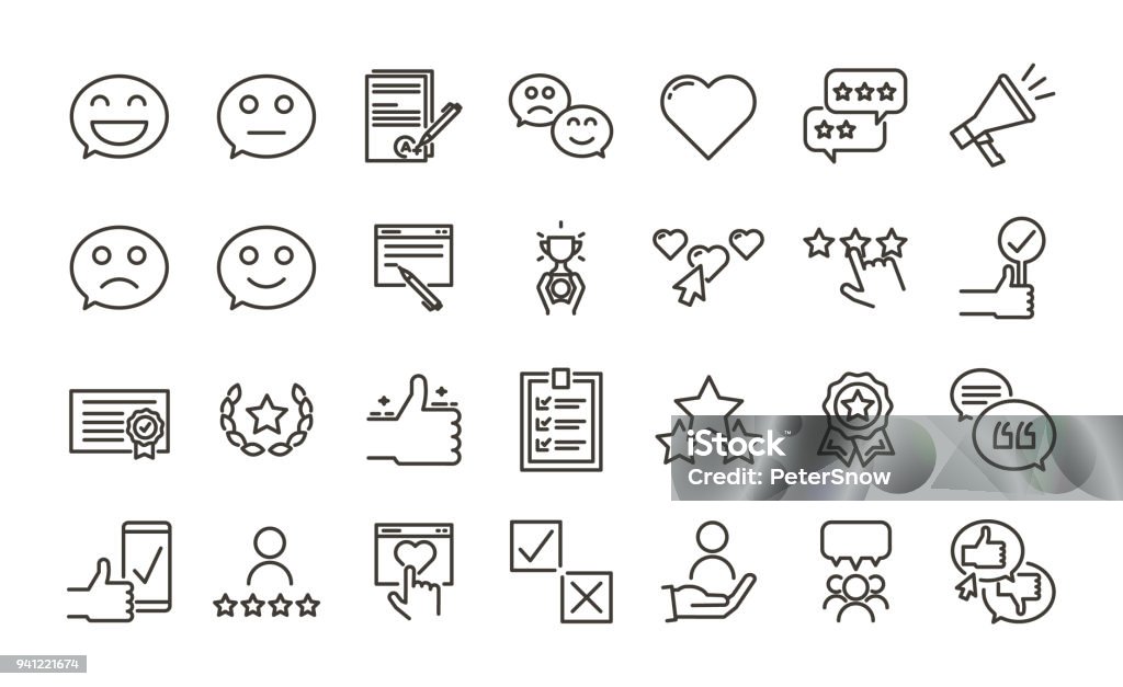 Feedback, testimonial evaluation and review icon set. Customer satisfaction online survey concepts. Vector thin line trendy design illustration. vector eps10 Icon Symbol stock vector