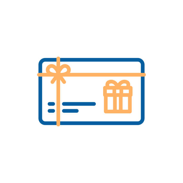 ilustraciones, imágenes clip art, dibujos animados e iconos de stock de icono de delgada línea de vector de tarjeta de regalo. bono, cupón, ilustración presente - gift card