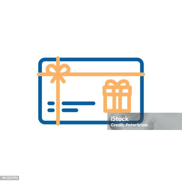 Gift Card Vector Thin Line Icon Voucher Coupon Present Illustration Stock Illustration - Download Image Now