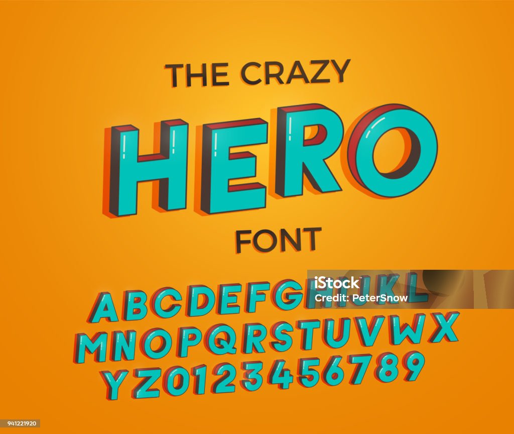 Comic cartoon crazy hero font. Vector illustration 3d design vector eps10 Text stock vector