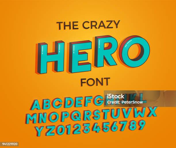 Comic Cartoon Crazy Hero Font Vector Illustration 3d Design Stock Illustration - Download Image Now