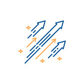 istock Arrows shooting to the stars. Vector trendy thin line icon illustration design. Concept for financial, personal and creative growth 941224112