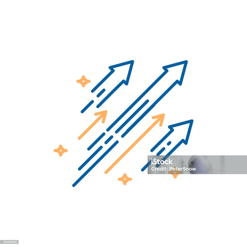 Arrows shooting to the stars. Vector trendy thin line icon illustration design. Concept for financial, personal and creative growth vector eps10 Growth stock vector