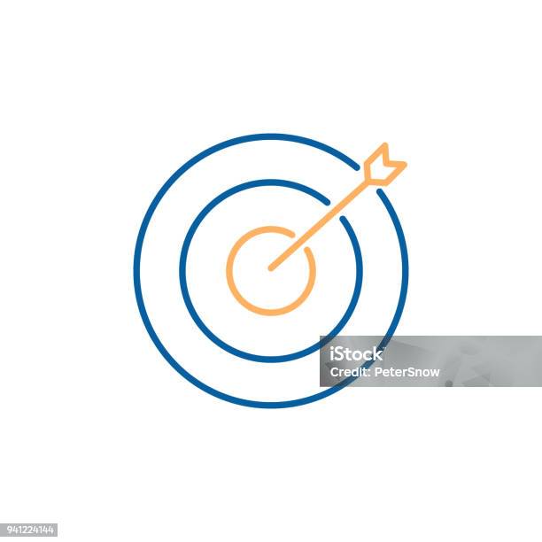 Aim Target Focus With Arrow Vector Trendy Thin Line Icon Illustration Design Strategy Success Efficiency Business Stock Illustration - Download Image Now