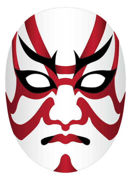 ilustraciones, imágenes clip art, dibujos animados e iconos de stock de máscara de kabuki de japón sobre un fondo blanco - kabuki